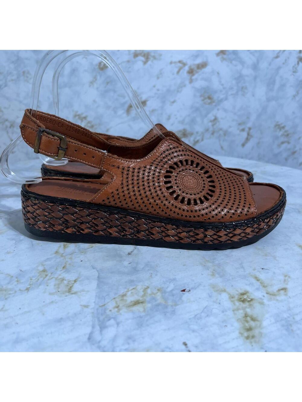 Spring Step 38 Cordero Womens Size 7.5 Shoes Brown Leather Wedge Platform Sandal